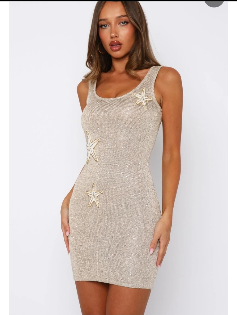 White Fox Gen Z Love Sequin Knit Mini Dress Champagne